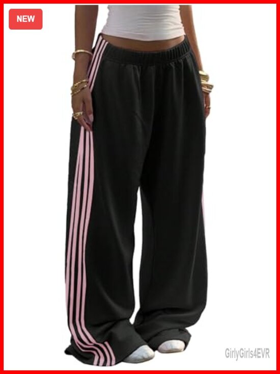 Pants - Wide Leg Track Pants with Pockets - Women's Sweatpants, Drawstring